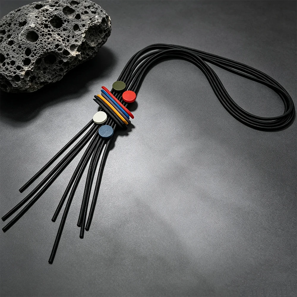 UKEBAY Neue Lange Quasten-Halsketten für Damen, Designer Handgefertigte Luxus-Anhänger-Halskette, Gummi-Schmuck, Holz-Accessoires Halsketten – Detail 2