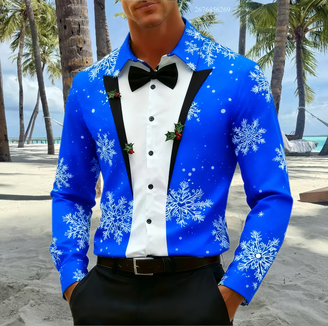 

14-color Christmas men's snowflake bow tie men's long-sleeved shirt casual fashion outdoor holiday gift shirt fast shipping
