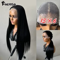 Peluca de encaje ombré marrón liso 13*6, pelucas frontales de encaje sintético resaltado de 30 pulgadas de largo, pelucas Afro rosa miel prearrancadas