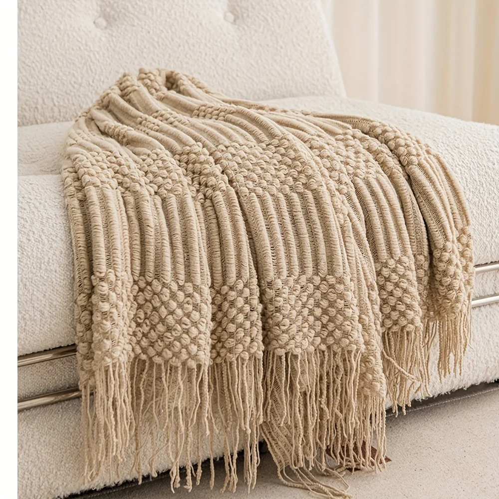 Nordic Style Throw Blanket Tassel Multi-Purpose Oversized Blanket Couch Sofa Office Bed Camping Travel And Gift for All Seasons