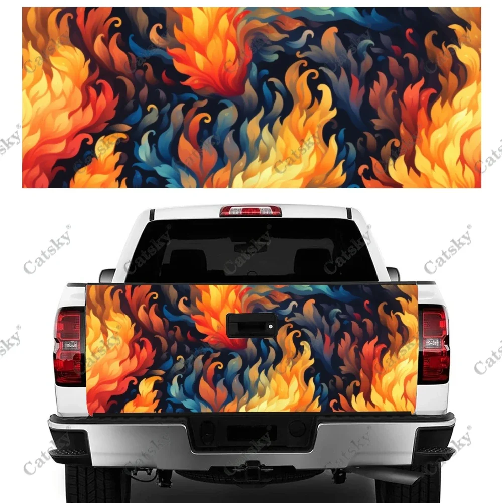 Colorful Flames Splatter Splash Truck Tailgate Wrap Professional Grade Material Universal Fit for Full Size Trucks Weatherproof