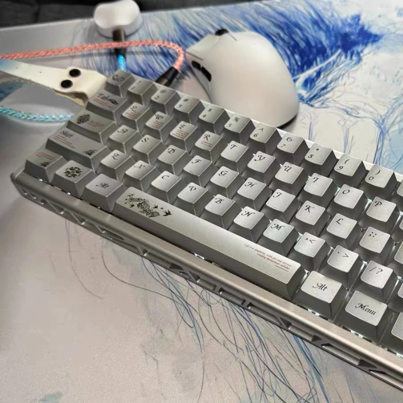 

Floral Metallic Keycap Set UV-processed PBT Frosted Texture Cherry Profile Keycaps for Mechanical Keyboard A Gift for A Friend