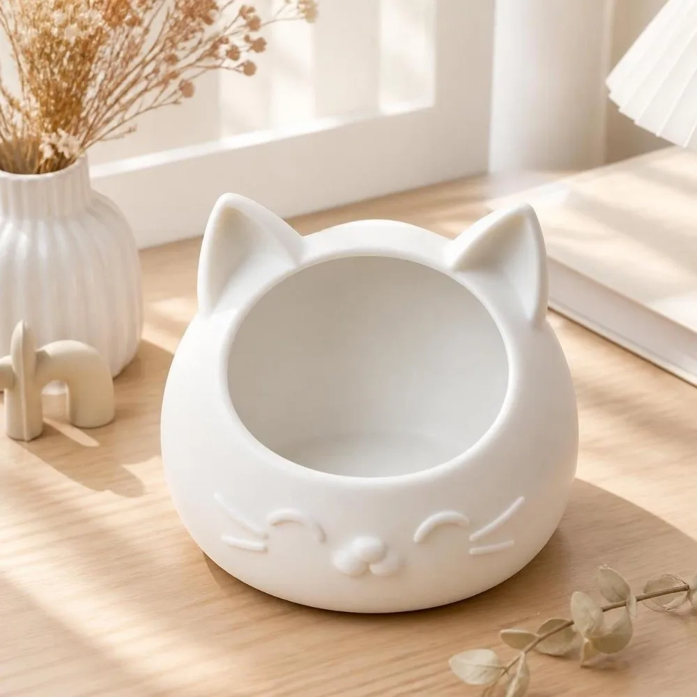 Cat-Shaped Desktop Storage Container Wide Mouth Multi-Purpose Storage Box Creative Design 3D Printed Storage Tray Dressing Table