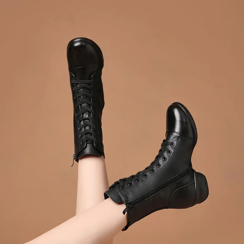 

XIHAHA Genuine Leather Sports Boots Latin Dance Shoes Soft Soled Women Middle Heel Woman Ballet Shoe Social Sailor Girls Square
