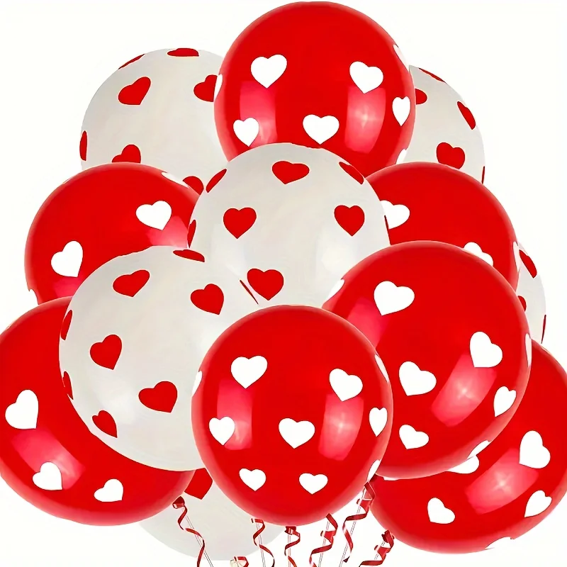 10Pcs 12InchRed and white heart shaped balloons, wedding decoration, party balloons, Valentine's Day anniversary commemoration