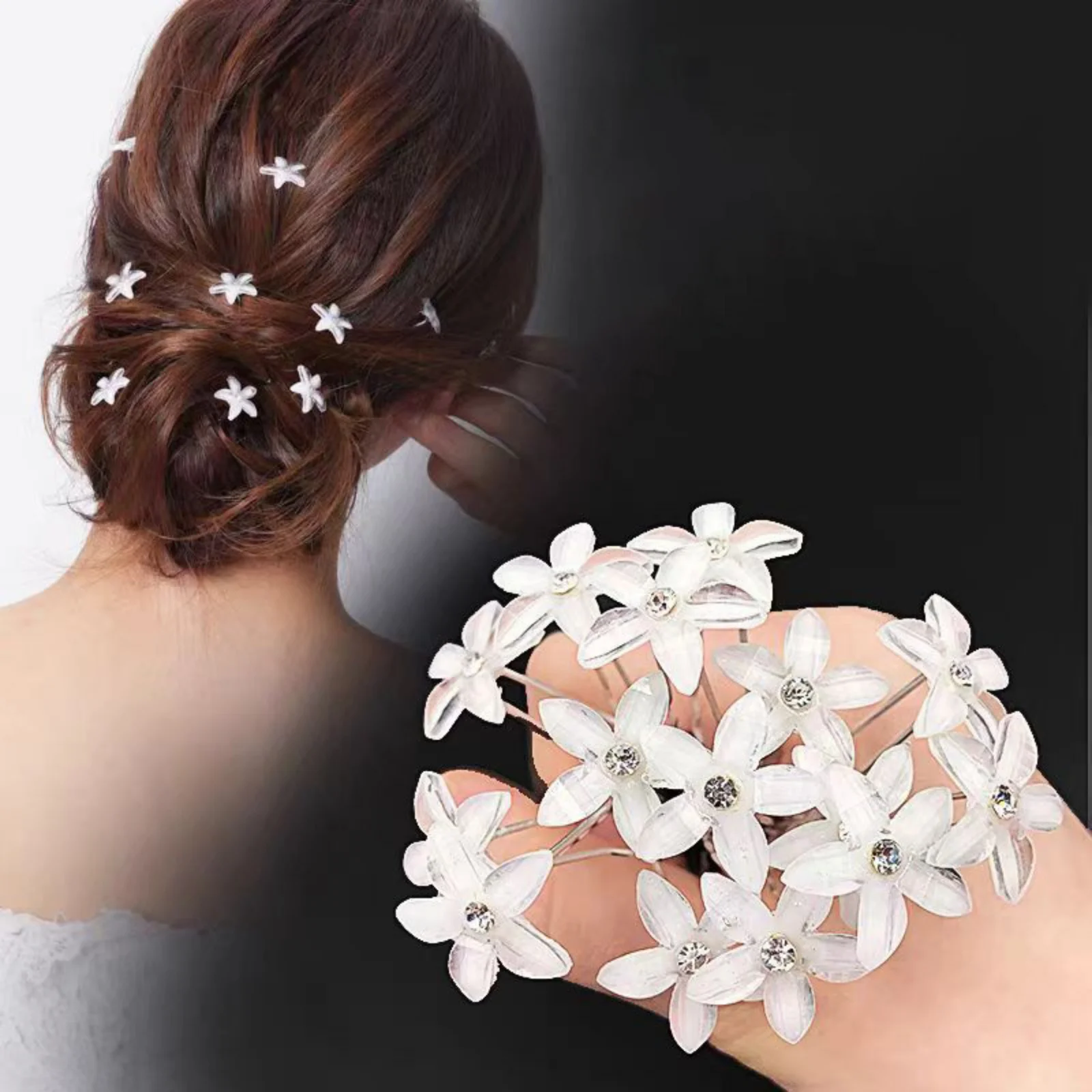 

16PCS Bridal Hair Pins with Crystal Flower & Rhinestone Decorations - Wedding U-Shaped Hair Clips for Updo, Braid Styling