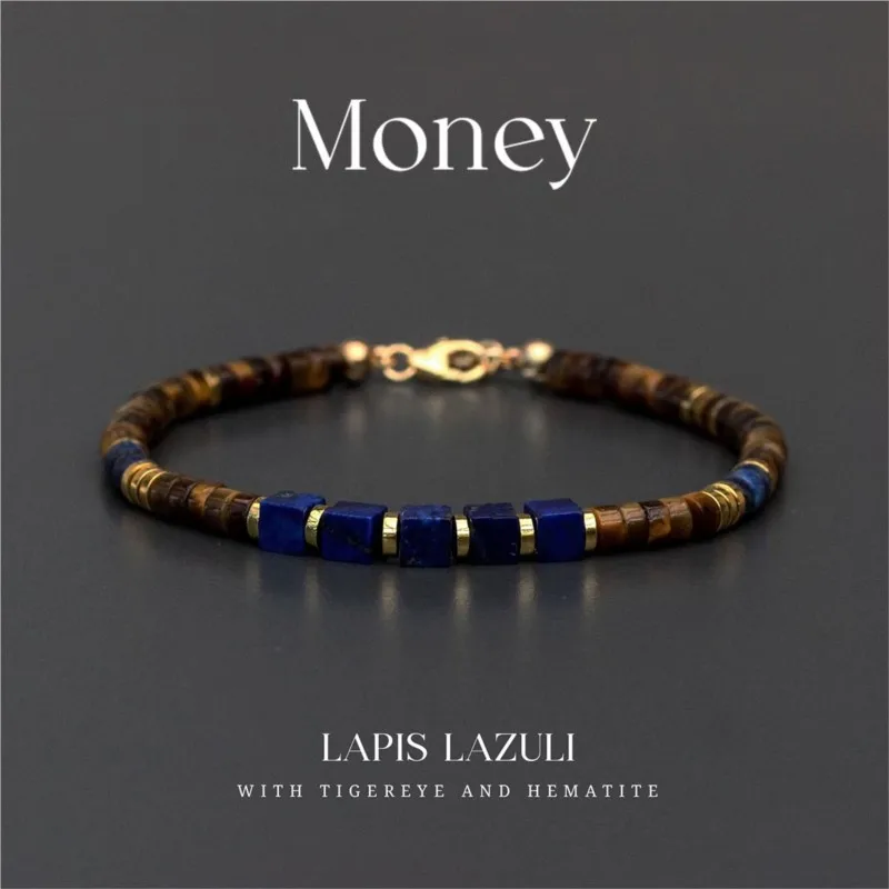 Vintage Lapis Lazuli Tiger'S Eye Beads Bracelert for Women Handmade Hematite Draw in Wealth Abundance Prosperity Party Jewelry