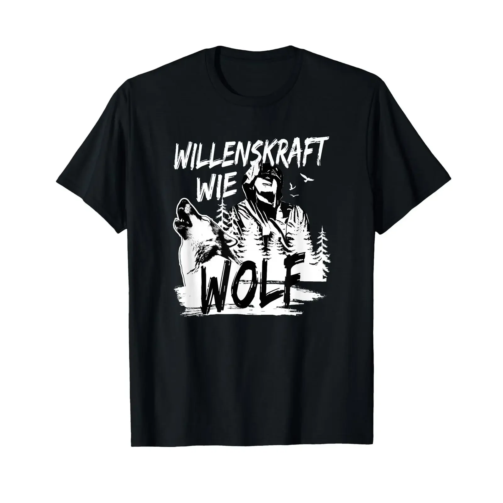 Willenskraft Wie Wolf Howling Forest T Shirt black vintage Washed Top For Everyday Wear Breathable graphic Comfortable fashion
