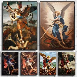 The Holy Archangel Michael Posters Print Vintage Devil Canvas Painting Wall Art Classic Religious Angel Pictures Room Home Decor