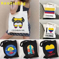 Colombia Emblem Flag Map Cartoon Tote Bag Colombian Girl Medellin Vintage Cityscape National Symbols Love Heart Shopper Handbags