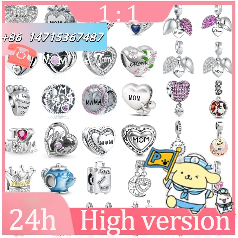 

Abalorio plata 925, compatible pulsera original, serie Día de la Madre (corona, tetera), joyería para mujer.