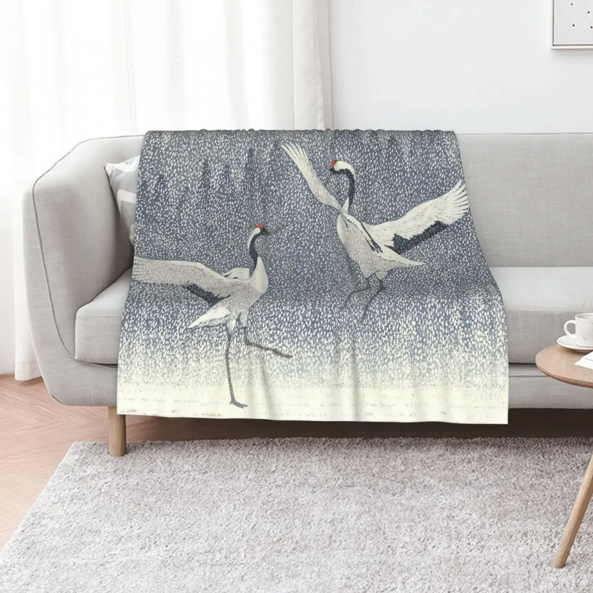 

Yoshida Toshi - Seirei no Mai (Dance of Eternal Love) (Red - crowned Crane) Vintage Art Japanese Woodblock Print E Throw Blanket