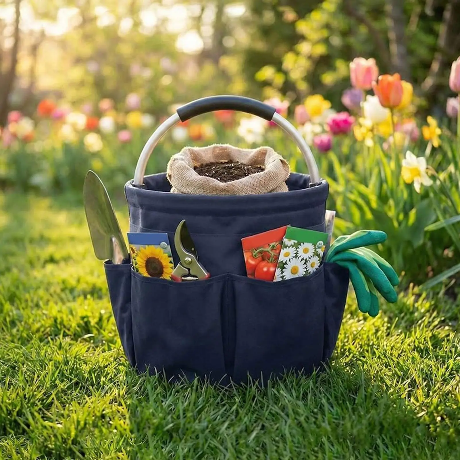 17L Large Storage Organiser Bag Folding Basket Picnic Tote Outdoor Cleaning Caddy with Handle Tool Bag Cleaning Supplies