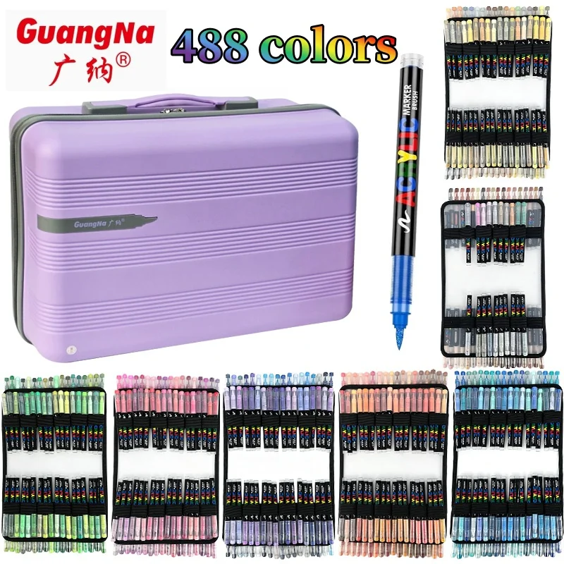GUANGNA New Popular 408 Color Nib Acrylic Marker Set Permanent Ink Art Markers Graffiti Drawing Multi Surface Painting Kit