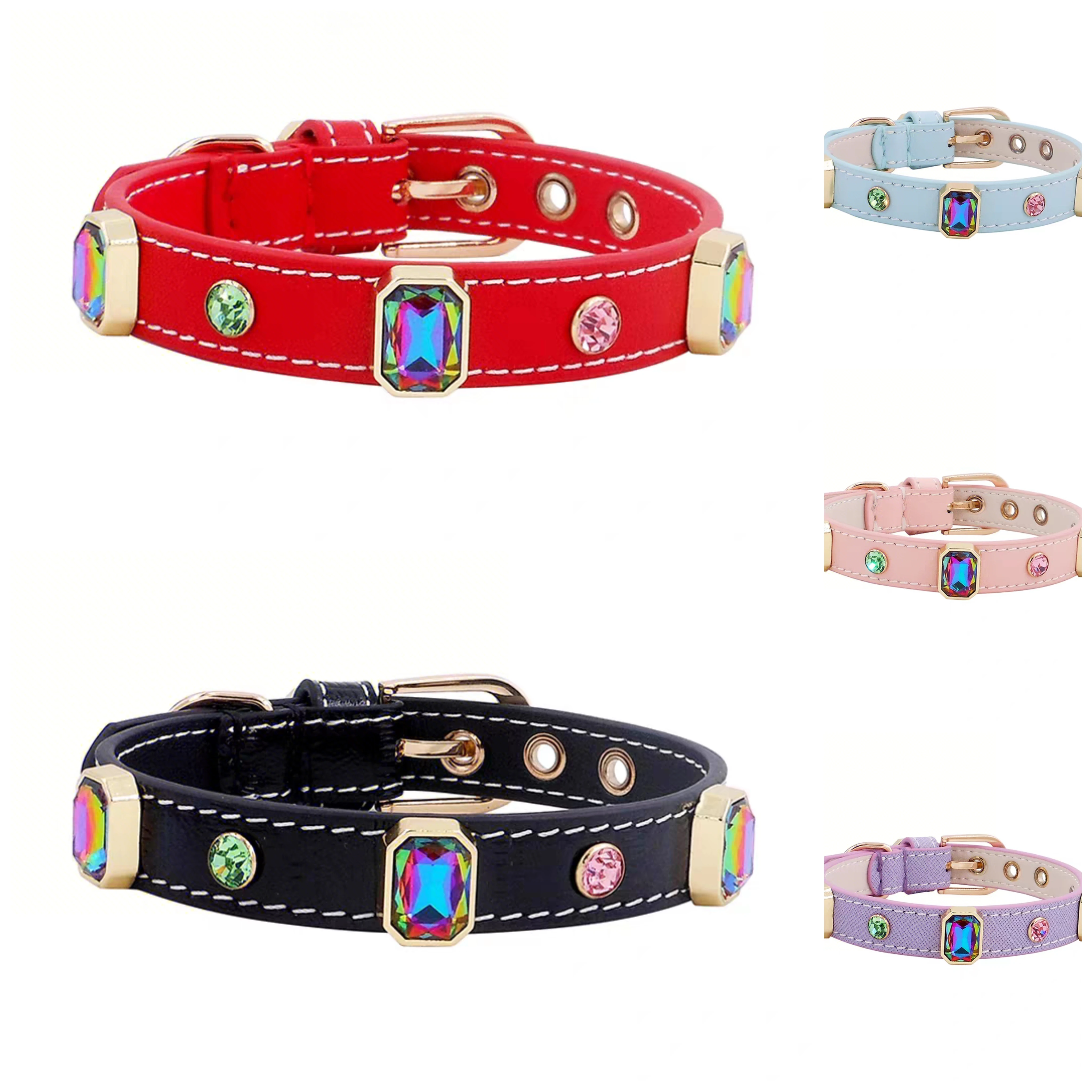 

Luxurious Pet Collar Colorful Bling Big Stone Diamond Necklace Small Dog Cat High Quality Elegant Pet Product Accessories