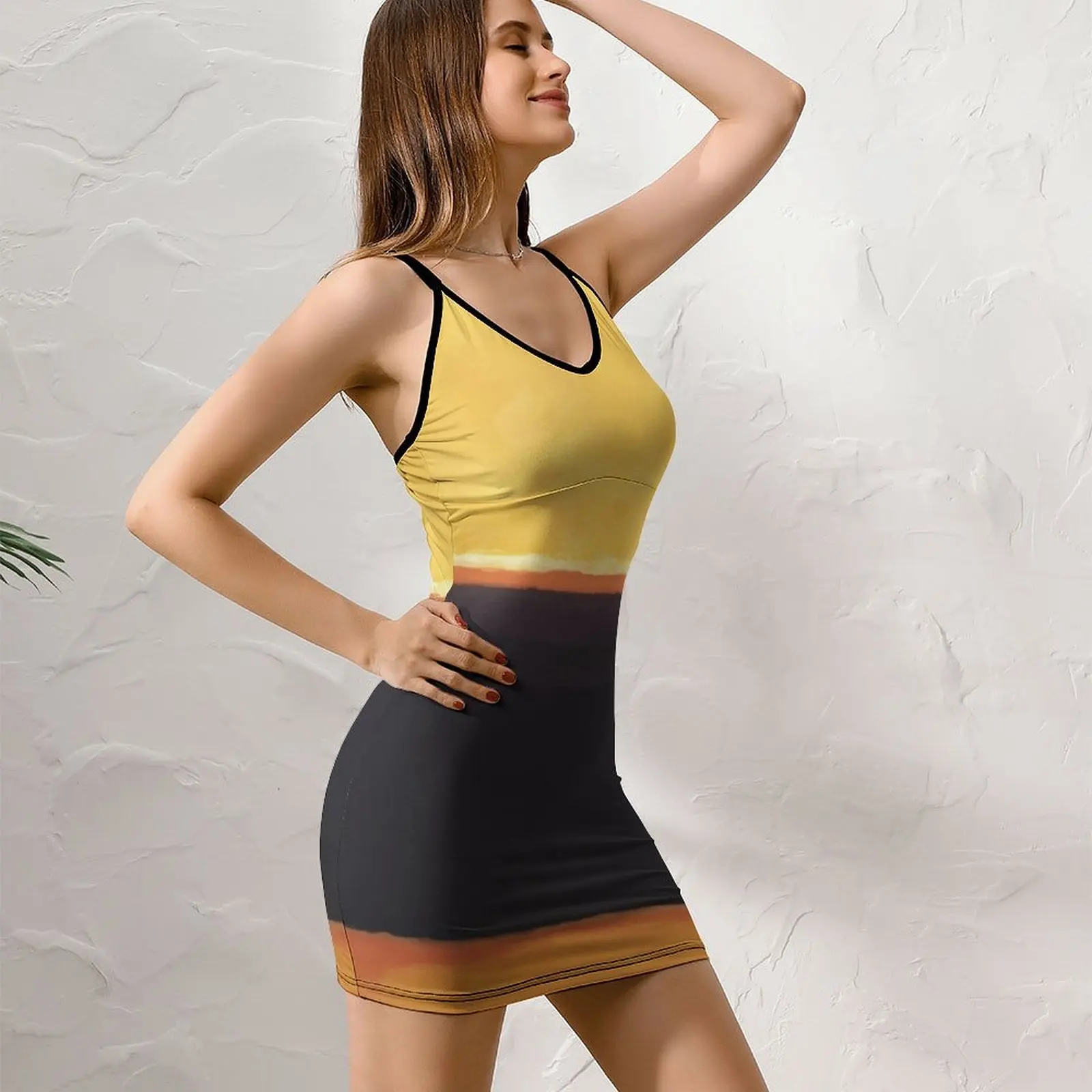 فساتين مارك روثكو باللون الأصفر والفحمي والبني لحفلات التخرج فستان نسائي أنيق فاخر ومثير للنساء #5