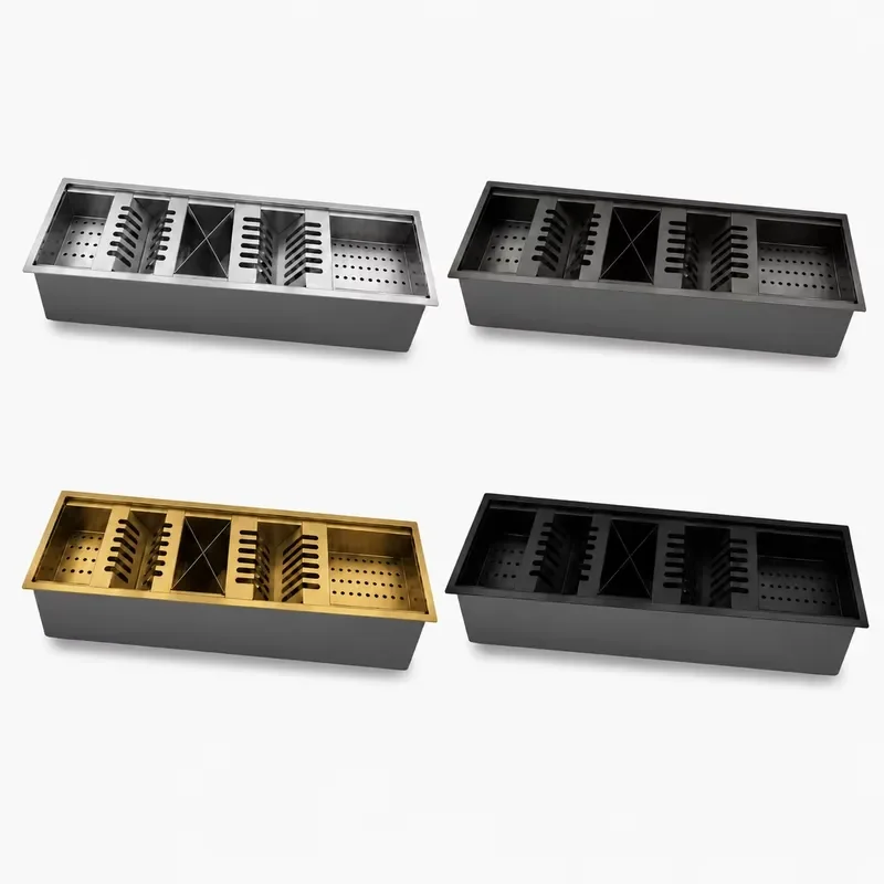 SUS304 Stainless Steel Handmade Double Slot Sink Workbench Environmental Drain Tray Multifunctional Kitchen Bar OEM Wholesale