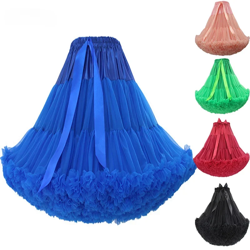 Knee Length Women\'s Soft Puffy Tulle Petticoats Lolita Ballet Dance Pettiskirts Costume Tutu Skirts Layered Underskirt 55CM Long