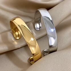 Minimalist Glossy Curved Open Bangle Stainless Steel Bracelets for Women Men Gold Color Cuff Waterproof Stackable Simple Jewelry