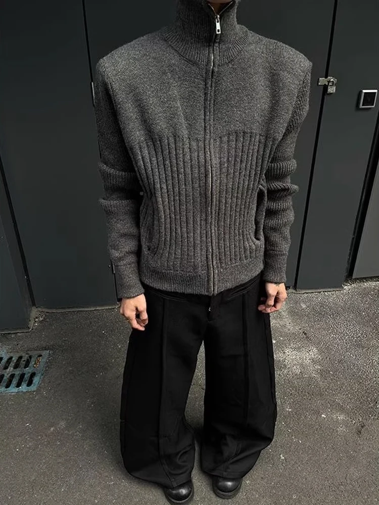 

Double Zipper Open Cardigan Knitted Sweater Men's Sle Vintage American Retro oulder Length Casual Versatile ort Sve