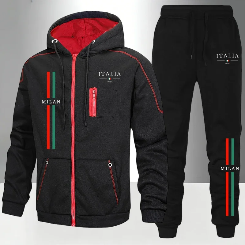 

Men's Set/Coat/Pants Italy Fashion Tracksuit Zipper Hooded Coat & Sweatpants Fall Winter Daily Casual Sports Jogger Sportswear