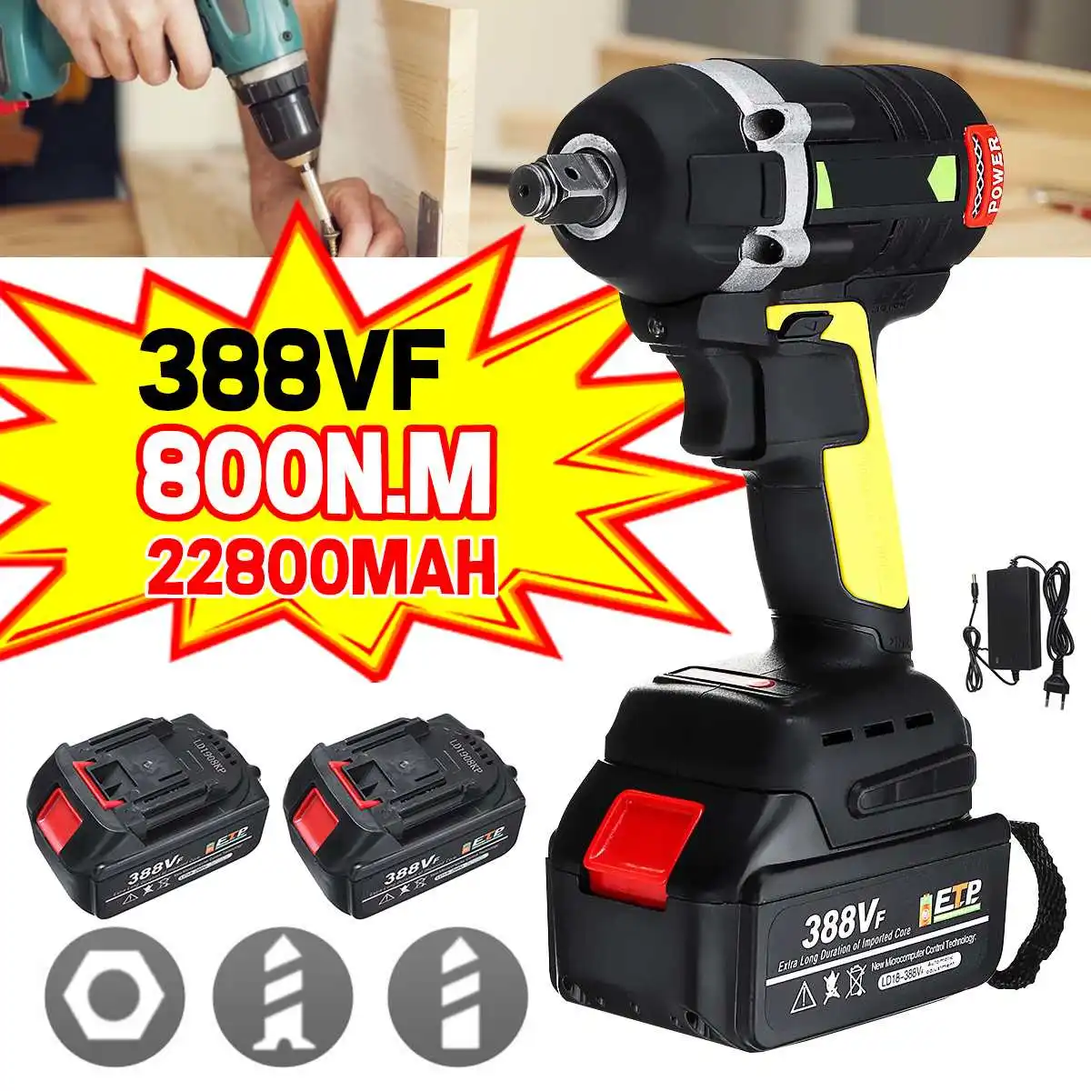 

800N.m Brushless Electric Impact Wrench 1/2 Sokect Cordless Wrench Screwdriver Power Tools Rechargeable for Makita 18V Battery