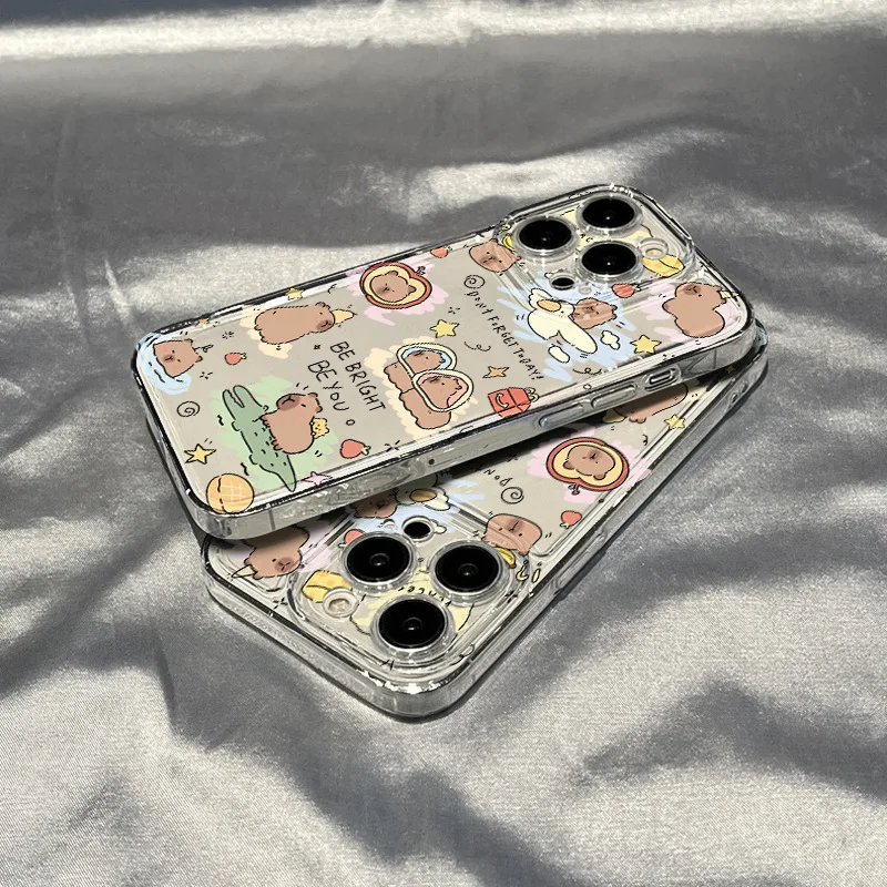 Cute Cartoon Capybara Phone Case For iPhone 11 12 13 14 15 16 Pro Max XR X XS Mini 8 7 Plus SE 2020 Fashion Clear Case
