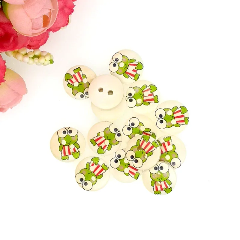 15mm Wooden Buttons Scrapbook 2-Holes Frog B20514 sewing accessories craft supplies sewing buttons embellishments for clothing