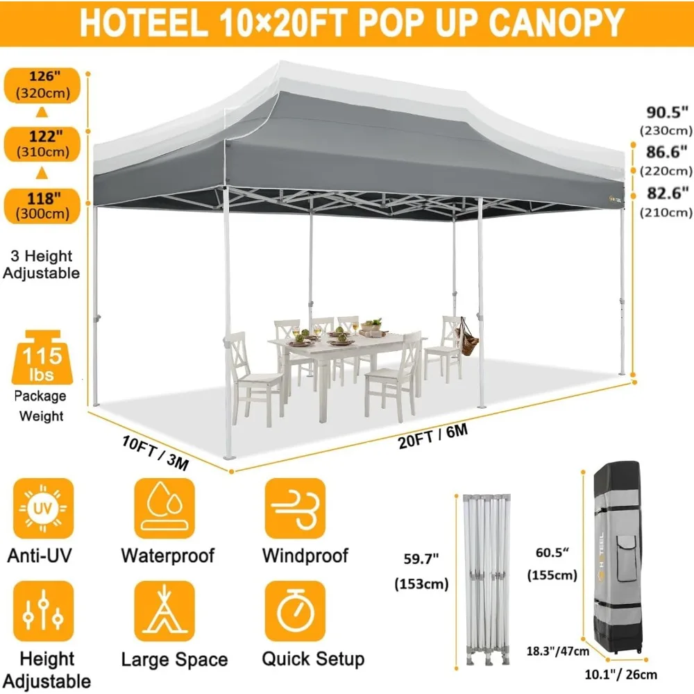 HOTEEL 10x20 Heavy Duty Pop Up Canopy Tent Outdoor Canopy Tents for Parties, Commercial Instant Waterproof Wedding Event Tent wi