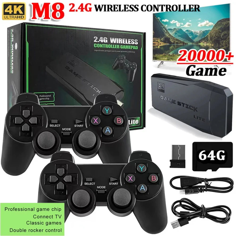 

Portable TV Game Console Set DATA FROG 2.4G Retro Video Game Console Wireless Game Stick 4k 10000 Dendy For PS1/GBA/MD 64G 32G