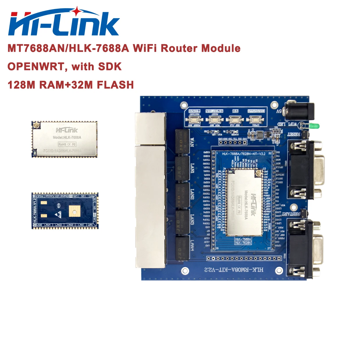 HiLink HLK-7688A MT7688AN Openwrt 150Mbps Wireless Router Module SDK Board with 128M RAM and 32M Flash