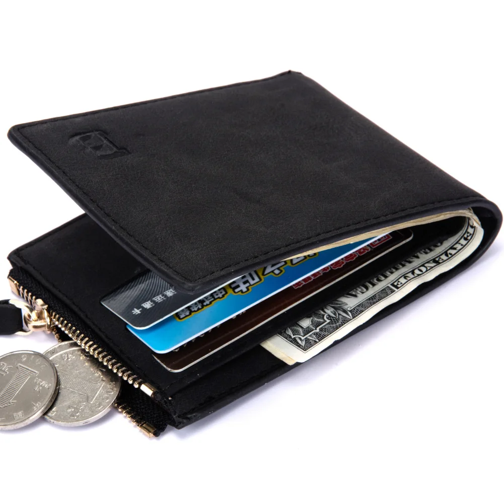 Men High Quality PU Leather Wallet Three-fold Black Coffee Short Coin Purse Multi-slot Card Holder Male Multi-functional Wallet