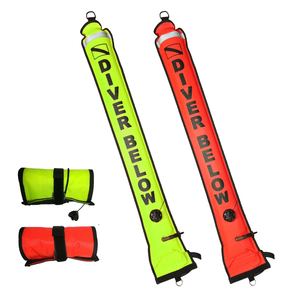 4FT Scuba Diving Surface Marker Buoy Signal Tube Diver Inflatable SMB Safety Signal Sausage with Valve