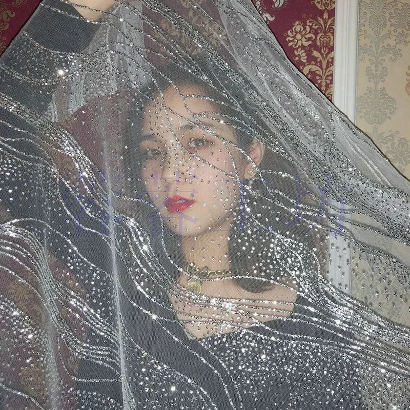 스팽글 메쉬 원단 웨딩 베일, DIY 수제 배경 장식, 퀼팅 바느질, 의류 소재, 블링 패브릭, 얇은 명주 그물