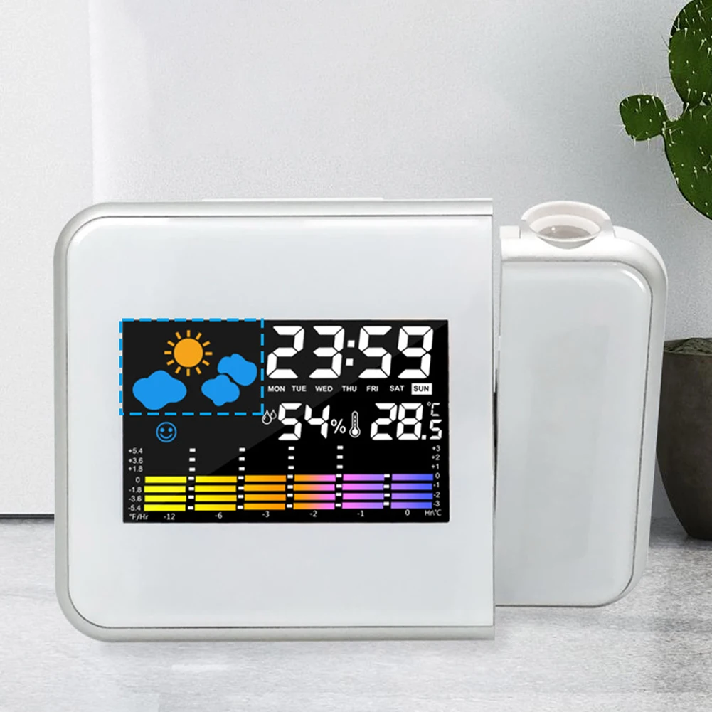 Smart Alarm Clock with Night Backlight Digital LED Projector Desk Table Thermometer Hygrometer for Home Living Room Bedroom
