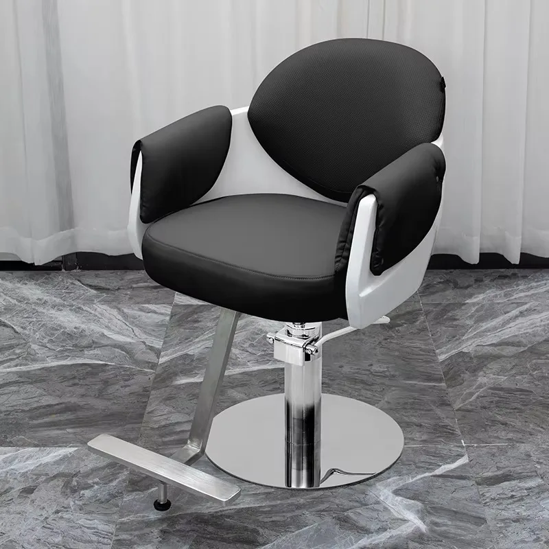 Salon Chair Silver Stainless Steel Base Fiberglass Barber Chair Customizable Color LOGO for Barber Shop