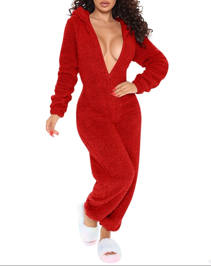 3D Ear Hip Long Sleeve Flap Function Fluffy Home Casual jumpsuit