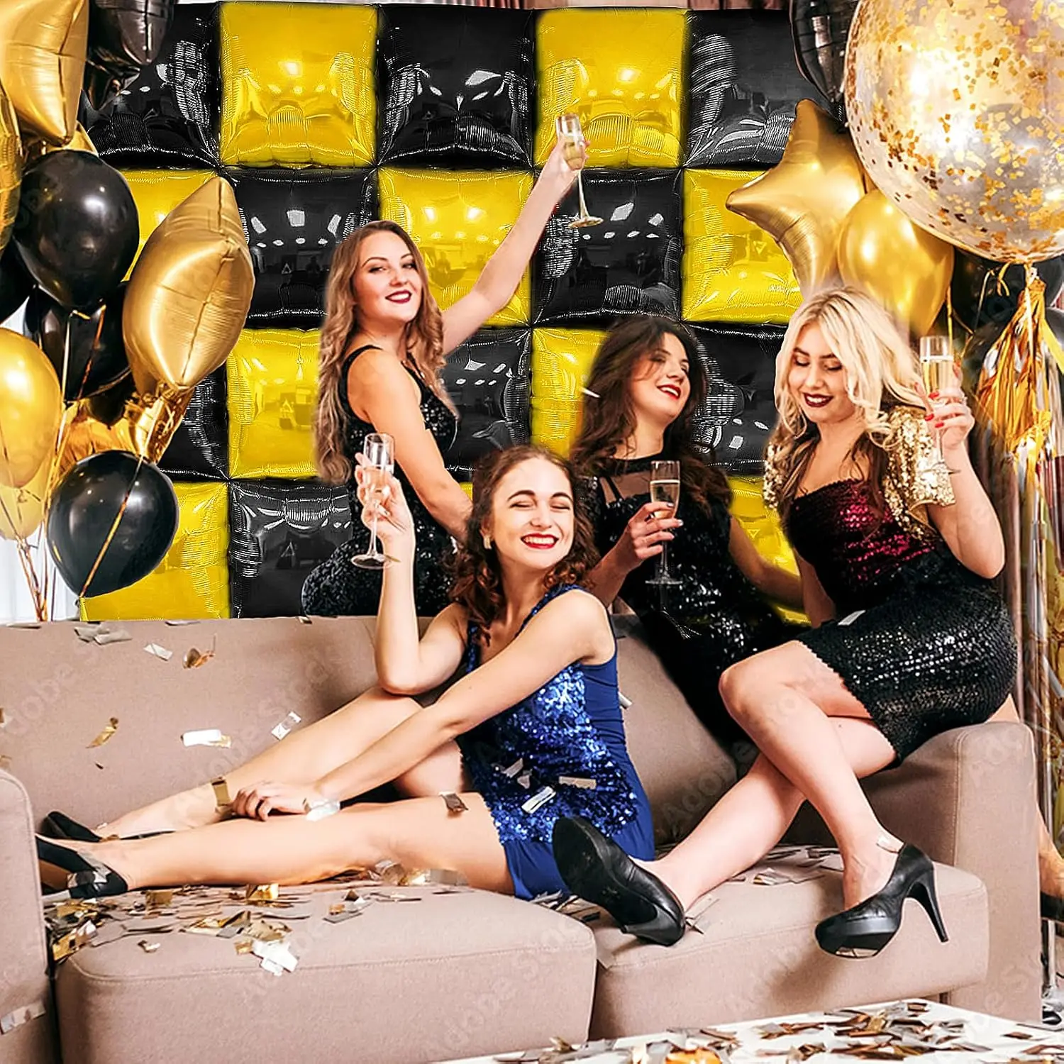 25Pcs Square Foil Balloons Wall Double Sided Balloons for Graduation Birthday Anniversary New Year Party Decoration Supplies