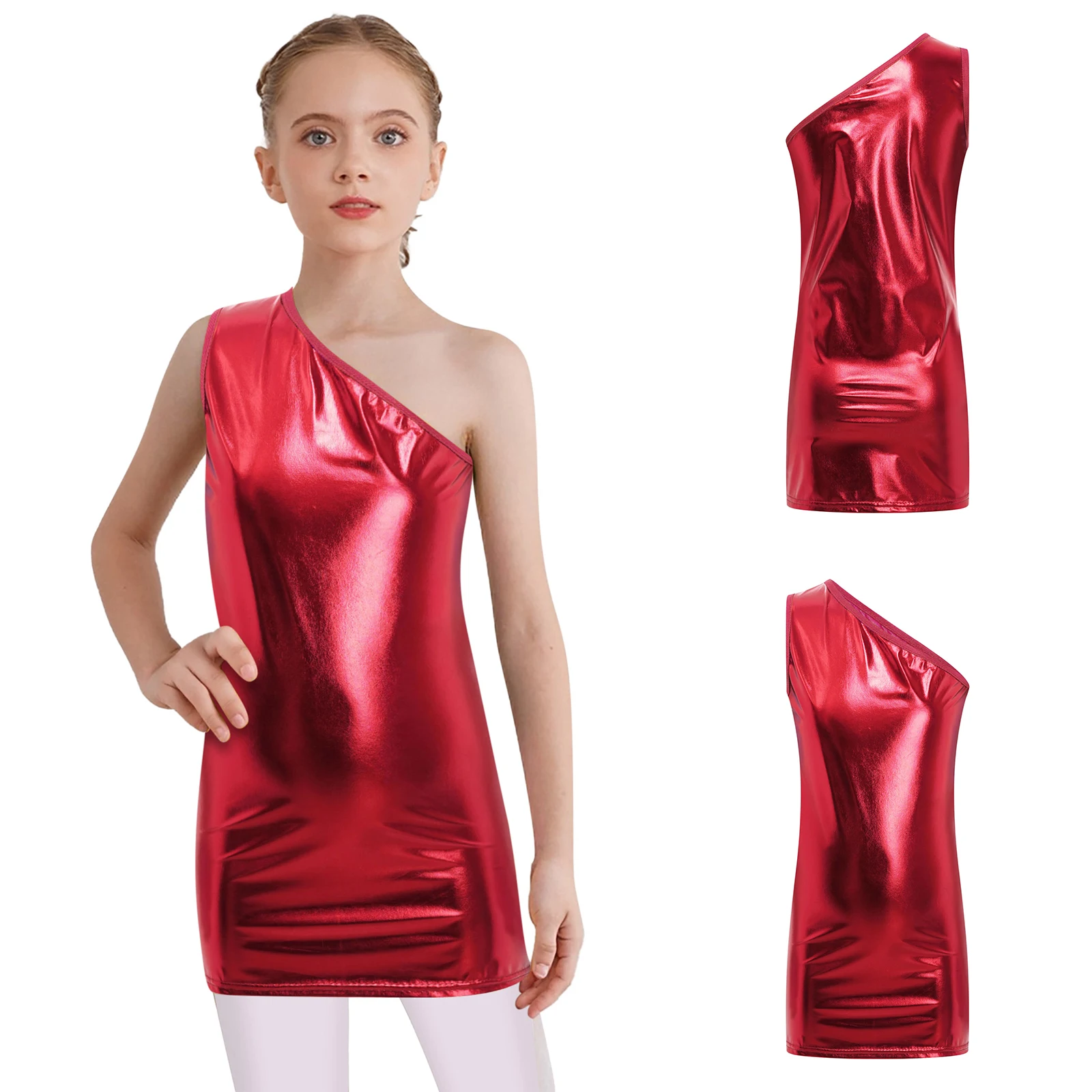 Costume da bambina per bambina, monospalla, jazz, danza hip-hop, cheerleader, spettacolo teatrale, abito metallizzato senza maniche per la festa di Halloween