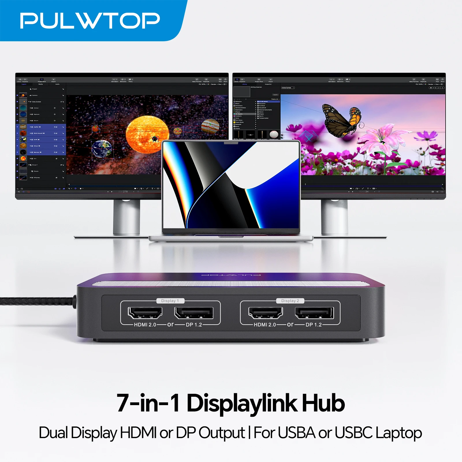 PULWTOP USB C Docking Station with Dual 4K@60Hz HDMI, 2 USB A 2.0, Ethernet, for MacBook/Windows, Laptop DockingStation