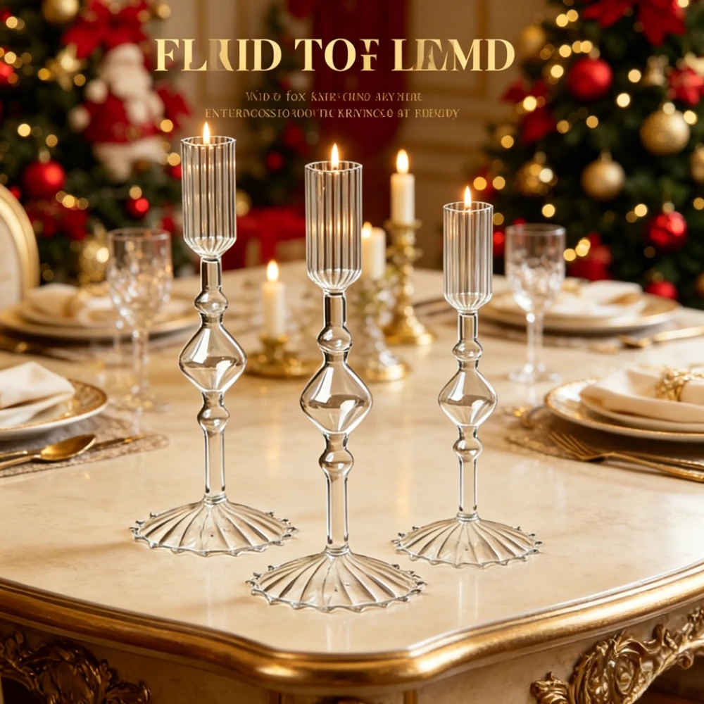 3Pcs/set Modern Glass Taper Candle Holder Romantic Colored Candlestick for Table Centerpiece Wedding Home Party Decoration