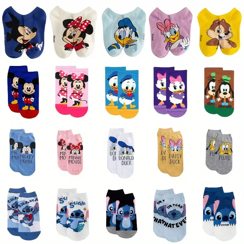 

15-парный случайный комплект, летние женские дышащие вязаные носки для отдыха на открытом воздухе, многофункциональные носки-лодочки с милым мультяшным узором