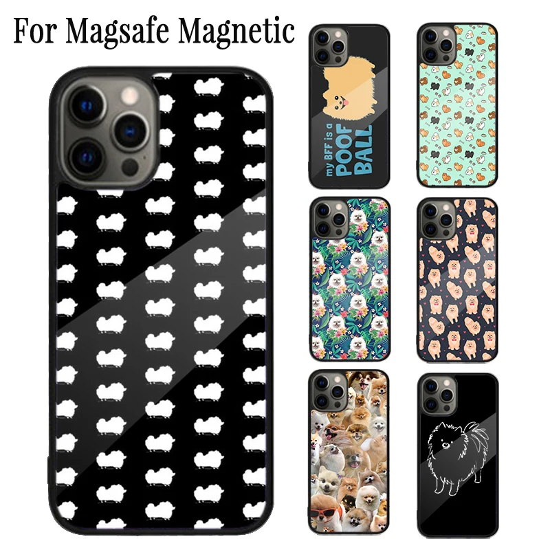 Funny Cute Pomeranian Dog Magnetic Phone Case Coque For iPhone 16 15 14 Plus 13 12 Mini 11 Pro Max Magsafe Wireless Cover