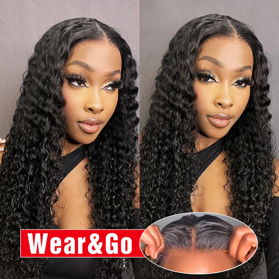 Pre Cut No Glue Deep Wave Glueless Wig Human Hair Ready To Wear And Go Preplucked Brazilian Curly Human Hair Wigs For Women 100%