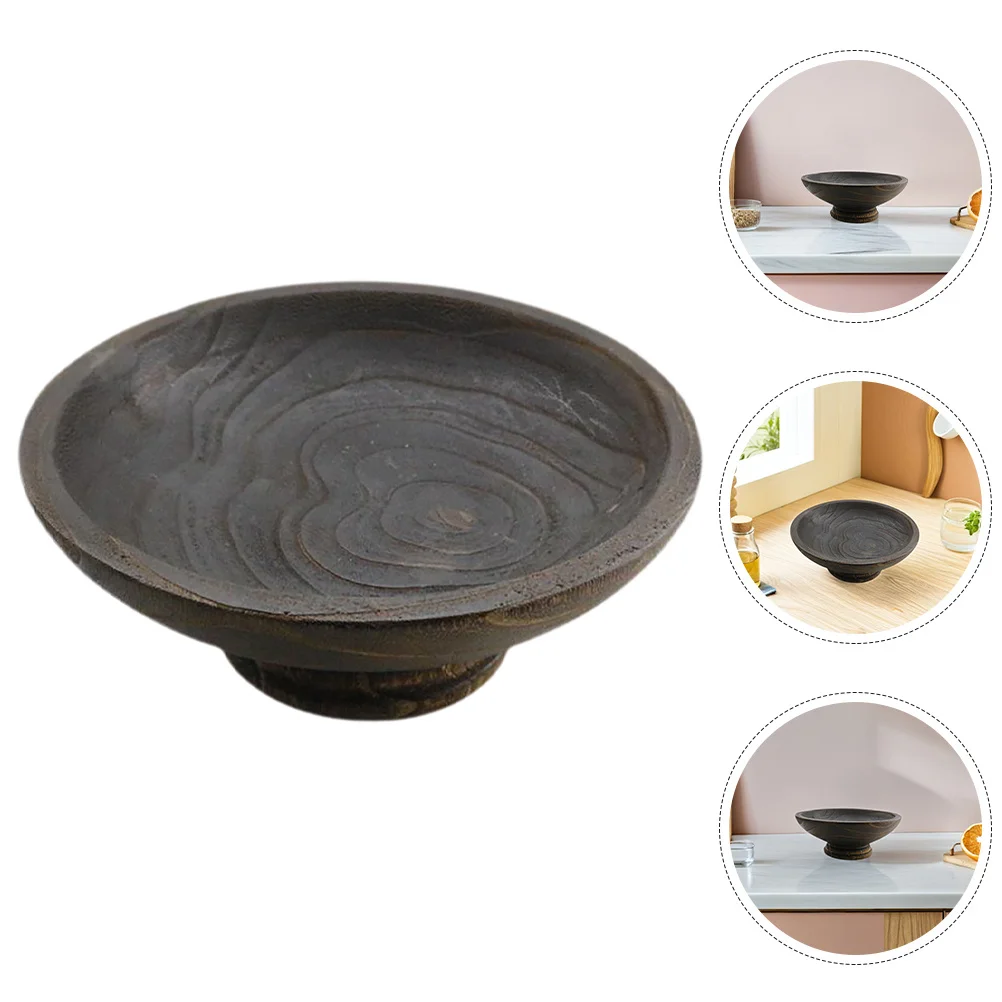 

Vintage Wooden Fruit Plate with Elevated Stand Rustic Serving Tray for Home Hotel Dining Decor Kitchen Counter Centerpiece