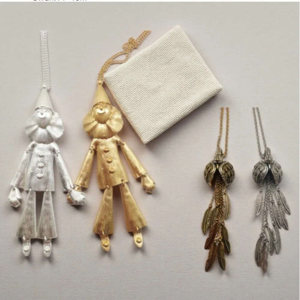 Vintage Articulated Movable Limbs Clown & Swan Pendant Sweater Necklace Inlaid Mother Of Pearl Fashion Women Jewelry Accessories