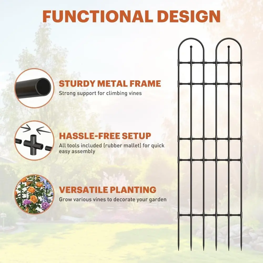 Rustic Metal Arch Trellis, 71x21 Inch Outdoor Plant Support, 2 Pack for Climbing Roses, Vines, Flowers, Vegetables