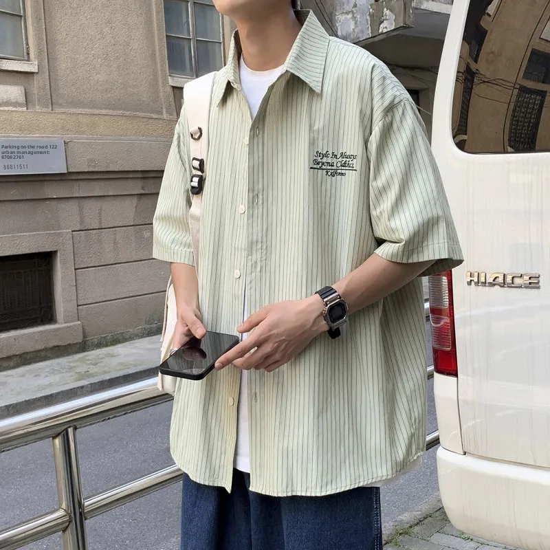 

Summer New Sle Men's Loose Casual Striped irt ort Sve een Fre Sle Trendy Brand Simple Design Summer Faion