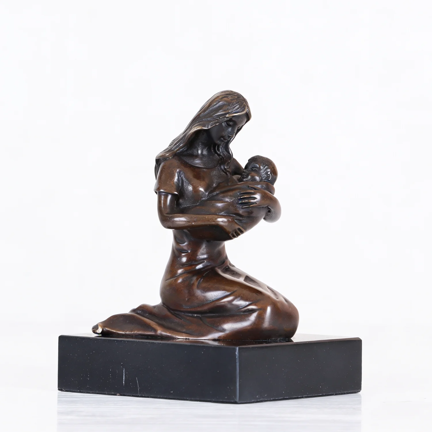 Bronze Mother with Baby Statue Figurine Maternal Love Sculpture for Home Decoration Gifts