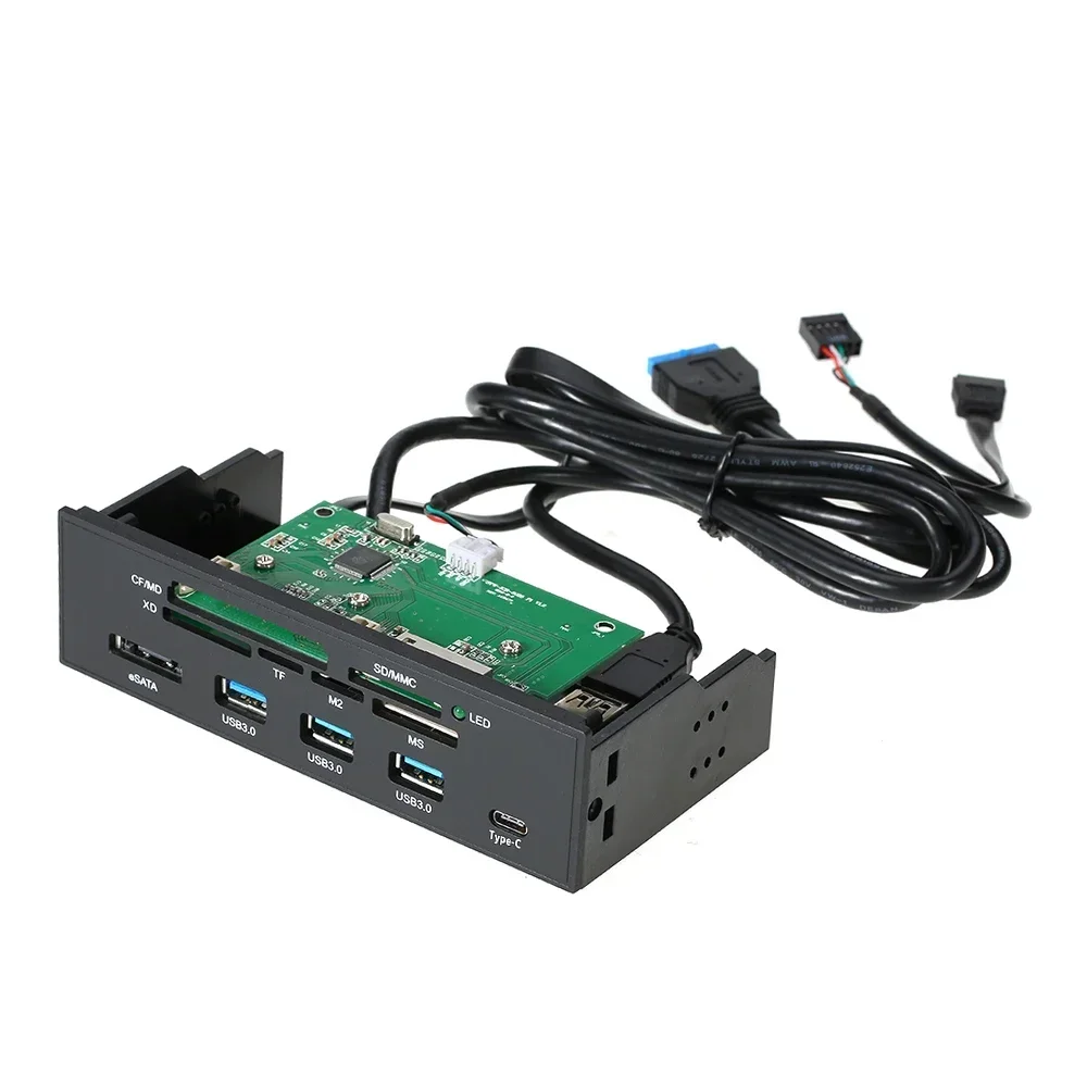 Wielofunkcyjny komputerowy czytnik kart Media Dashboard PC Panel przedni Type-C USB 3.1 USB 3.0 Obsługa czytników CF MD XD MMC TF M2 MS